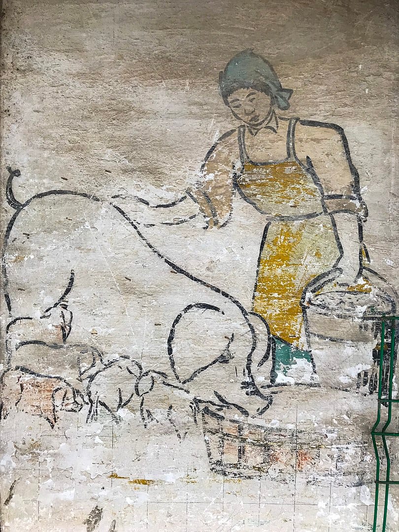 A Great Leap Forward Propaganda Painting on the Wall of a Rural House in Shanghai